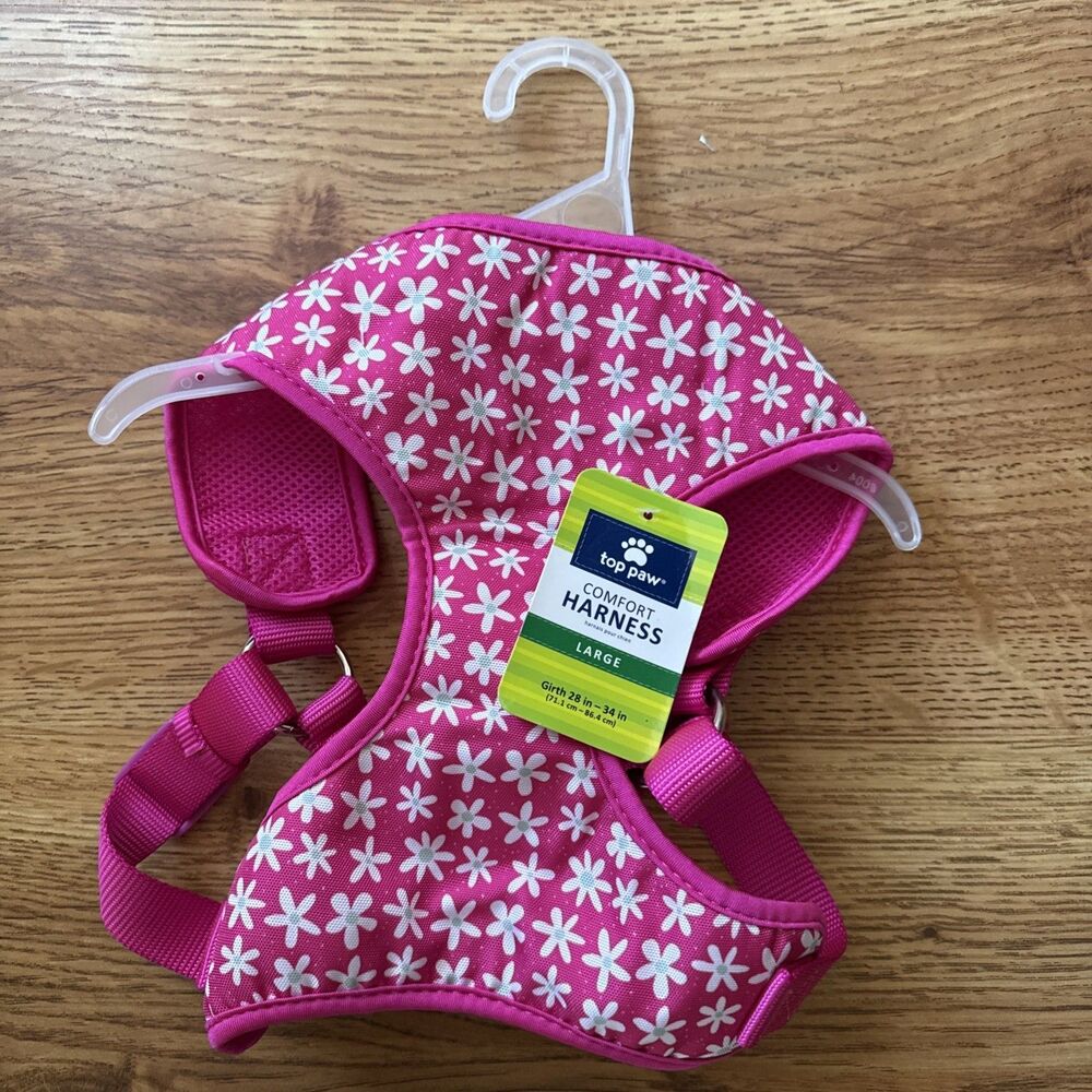 Top Paw Comfort Harness Pink With White & Gray Accents. Size Large